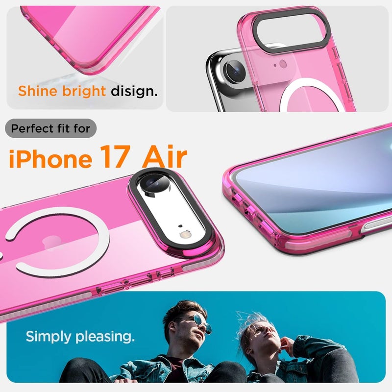 AICase Neon Hot Pink Clear Phone Case for iPhone 17 Air Compatible with Magsafe, Trendy Women Girly Aesthetic Preppy Colorful Colored Cute Retro Bright Protective Jelly Aura Cover - Image 3