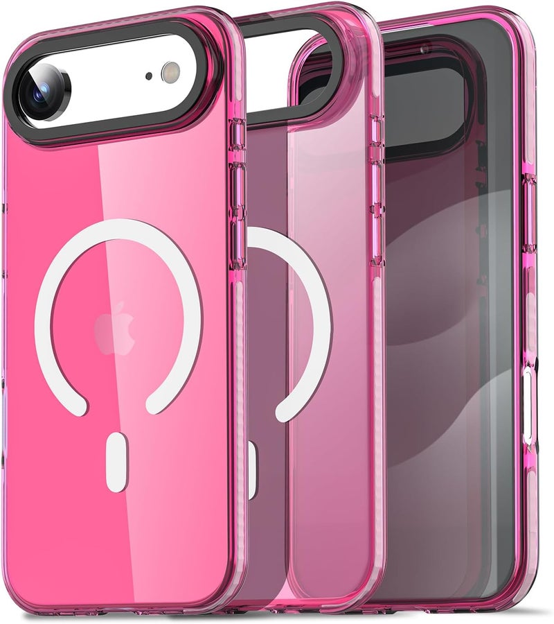 AICase Neon Hot Pink Clear Phone Case for iPhone 17 Air Compatible with Magsafe, Trendy Women Girly Aesthetic Preppy Colorful Colored Cute Retro Bright Protective Jelly Aura Cover - Image 1