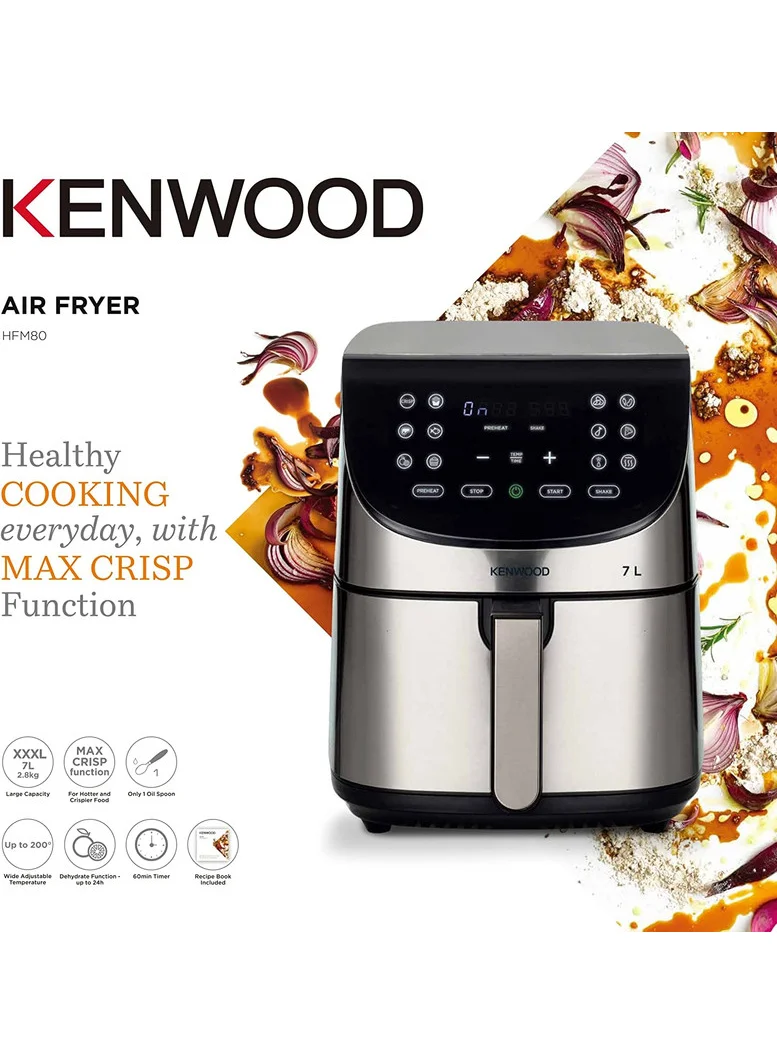 KENWOOD KENWOOD Digital Air Fryer XXXL 7L 2.8KG 1800W with Max Crisp Function, Recipe Book, Rapid Hot Air Circulation for Frying, Grilling, Broiling, Roasting, Baking and Toasting HFM80.000SS Silver/Black