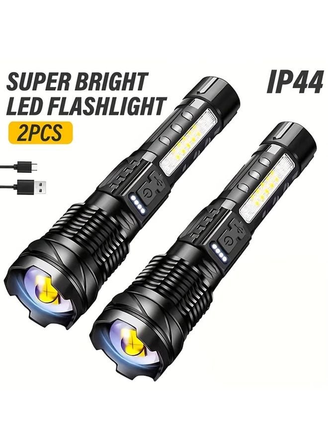 2pcs Rechargeable LED Flashlight Telescopic Zoom 7 Modes Portable Handheld - Image 2