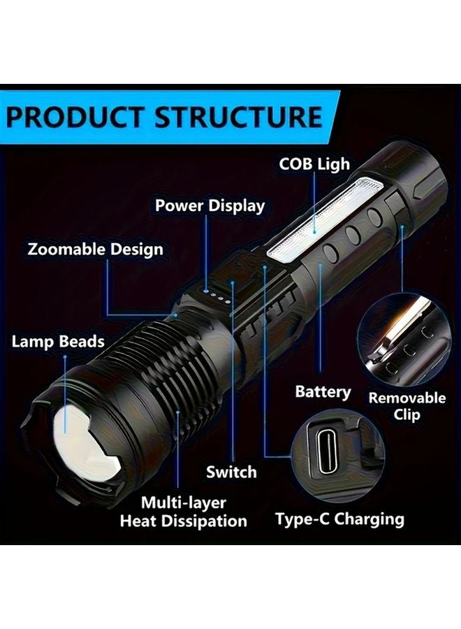 2pcs Rechargeable LED Flashlight Telescopic Zoom 7 Modes Portable Handheld - Image 3