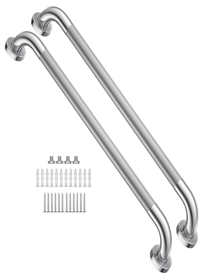 YuanDe Anti Slip Shower Grab Bar 24 Inch, YuanDe Chrome Stainless Steel Bath Grab Bar, Knurled Bathroom Safety Rail, Shower Handrail Support, Handicap Elderly Injury Balance Assist Handles - Image 1