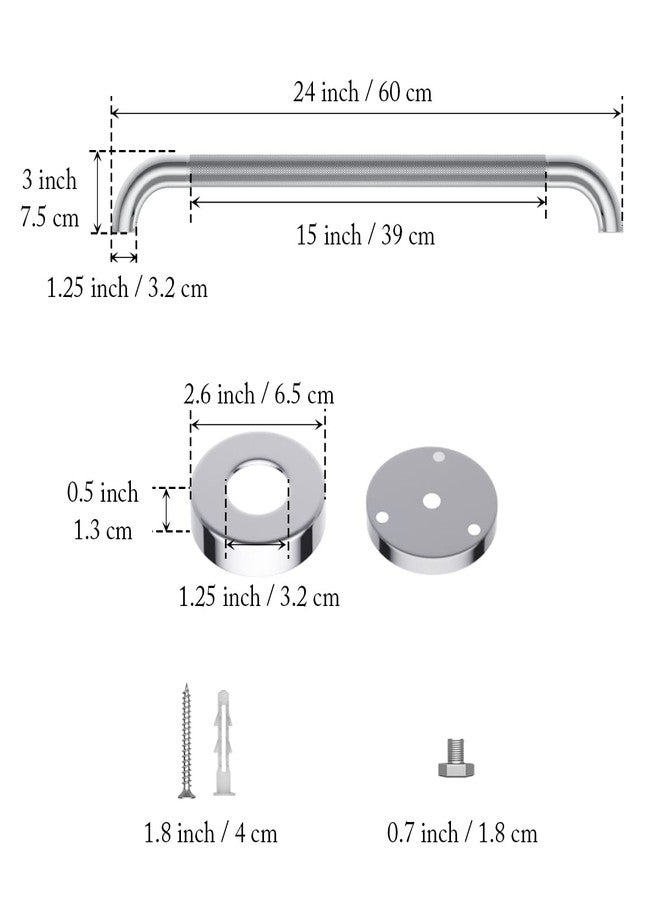 YuanDe Anti Slip Shower Grab Bar 24 Inch, YuanDe Chrome Stainless Steel Bath Grab Bar, Knurled Bathroom Safety Rail, Shower Handrail Support, Handicap Elderly Injury Balance Assist Handles - Image 2