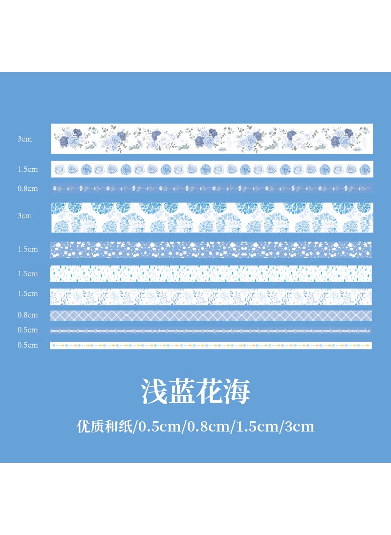 Generic Mr. Paper  Japanese Tape Set, Floral Washi Tapes, 10-Pack light blue Flower Sea 