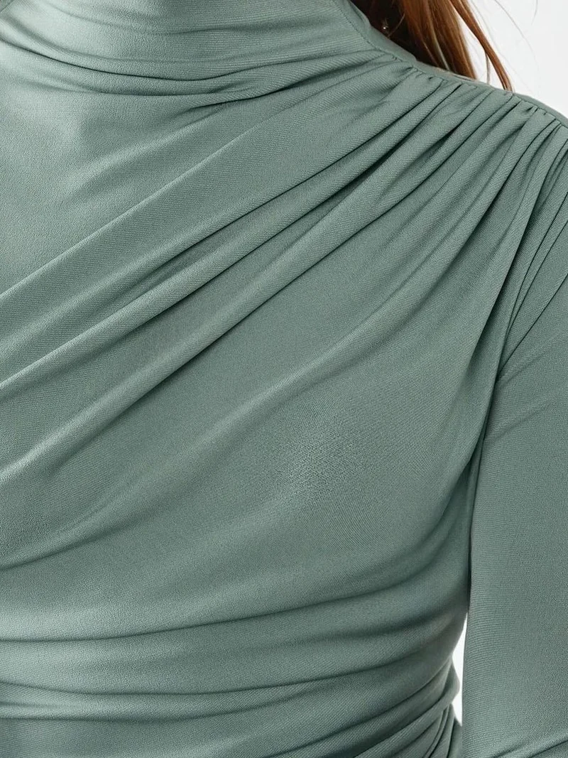 HICCUP High Collar Drape Detail Blouse