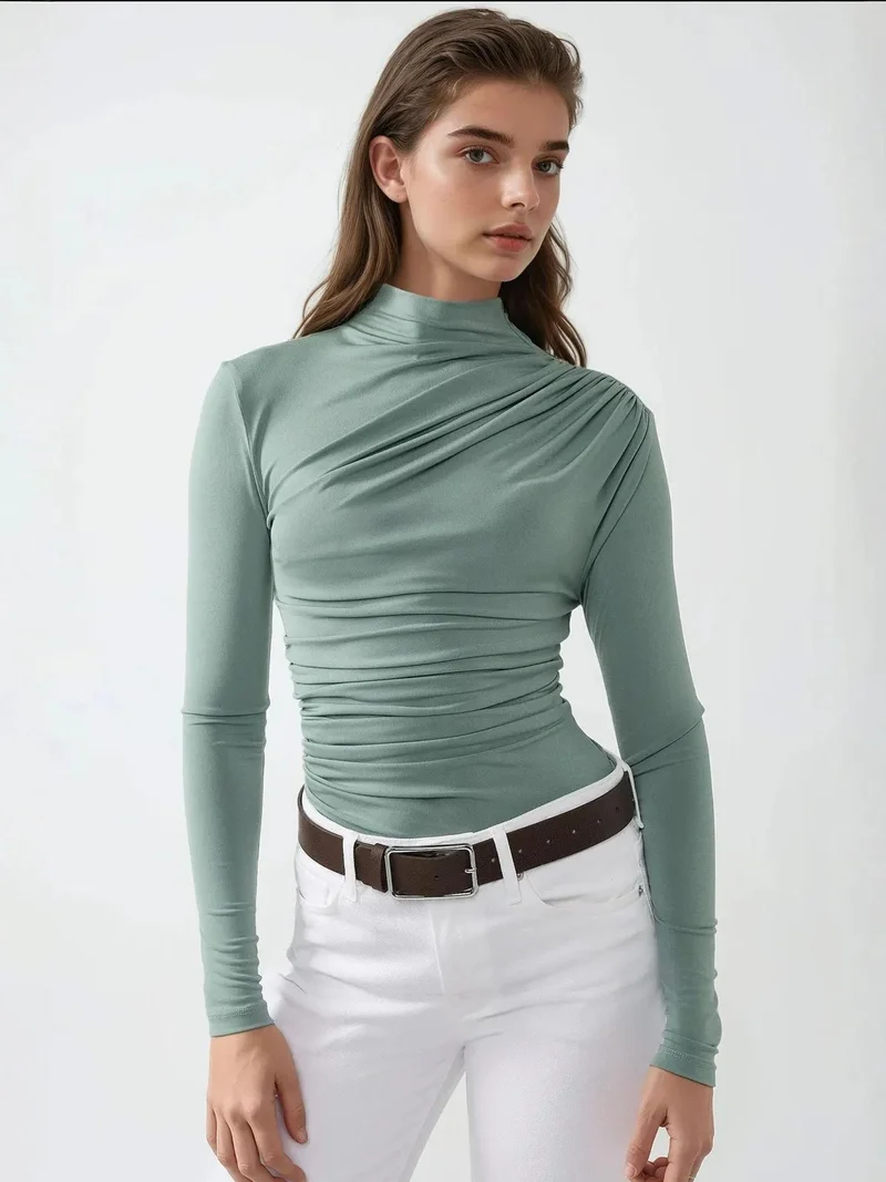 HICCUP High Collar Drape Detail Blouse