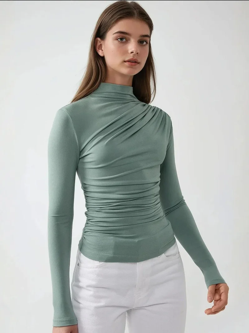 HICCUP High Collar Drape Detail Blouse