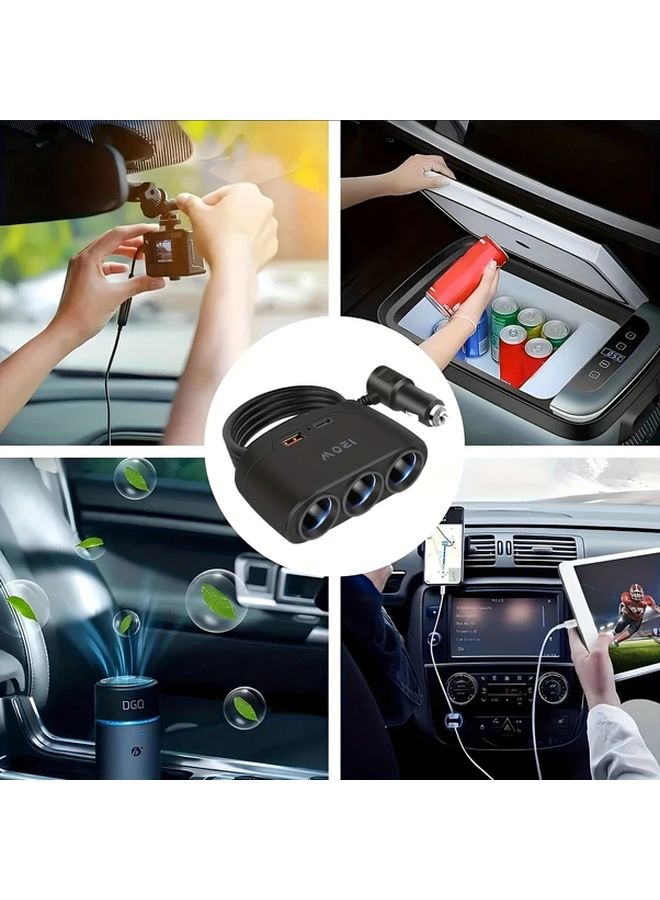 Black Multi Port Car Cigarette Lighter Adapter 12V 24V with 3 Sockets 120W Max Output - Image 3