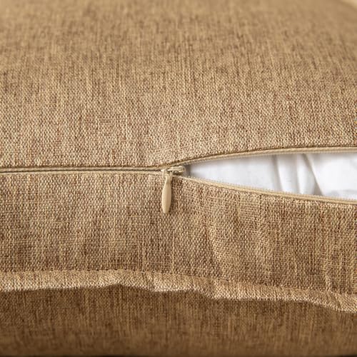 Yaertun Pack of 2 Decorative Linen Soild Throw Pillow Covers Farmhouse Neutral Cushion Covers Pillowcase for Chair Couch Sofa Bedroom Living Room Home Decor 26 x 26 Inch Camel - Image 4