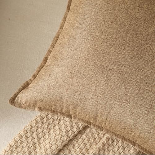 Yaertun Pack of 2 Decorative Linen Soild Throw Pillow Covers Farmhouse Neutral Cushion Covers Pillowcase for Chair Couch Sofa Bedroom Living Room Home Decor 26 x 26 Inch Camel - Image 2