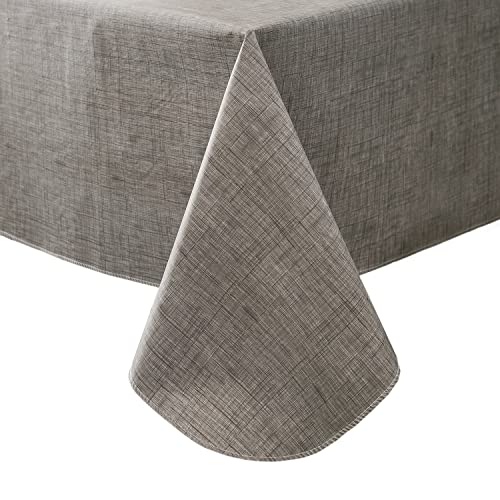 Pioggia Vinyl Tablecloth with Flannel Backing Oblong Waterproof OilProof Plastic Table Cloth Wipeable PVC Table Cover for Indoor and Outdoor Grey 60 x 102 Inch