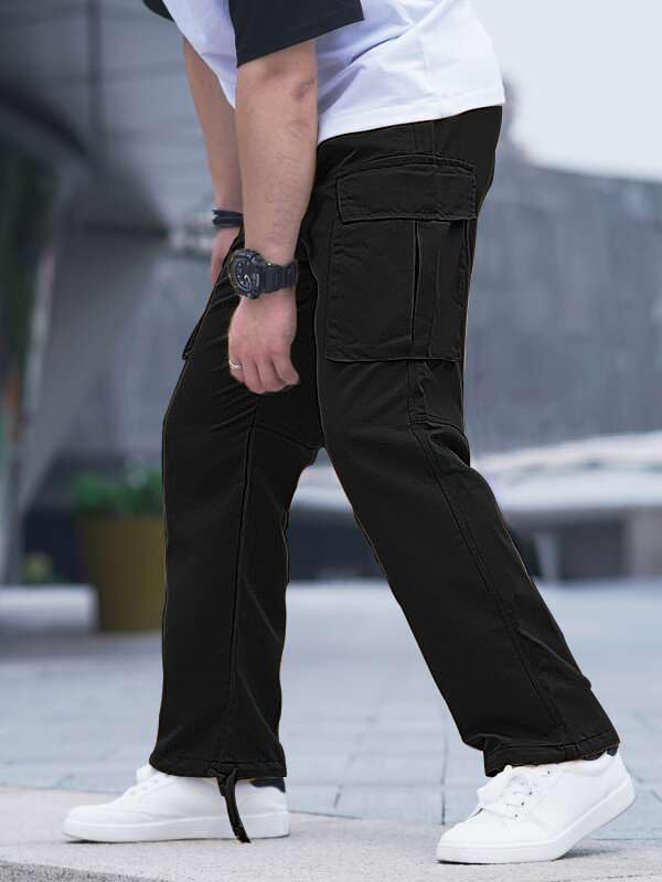 HUNGSON Mens Cargo Pants Drawstring Casual Hiking Pants Joggers Athletic Trousers Cotton Loose Straight Sweatpants for Men Black - Image 5