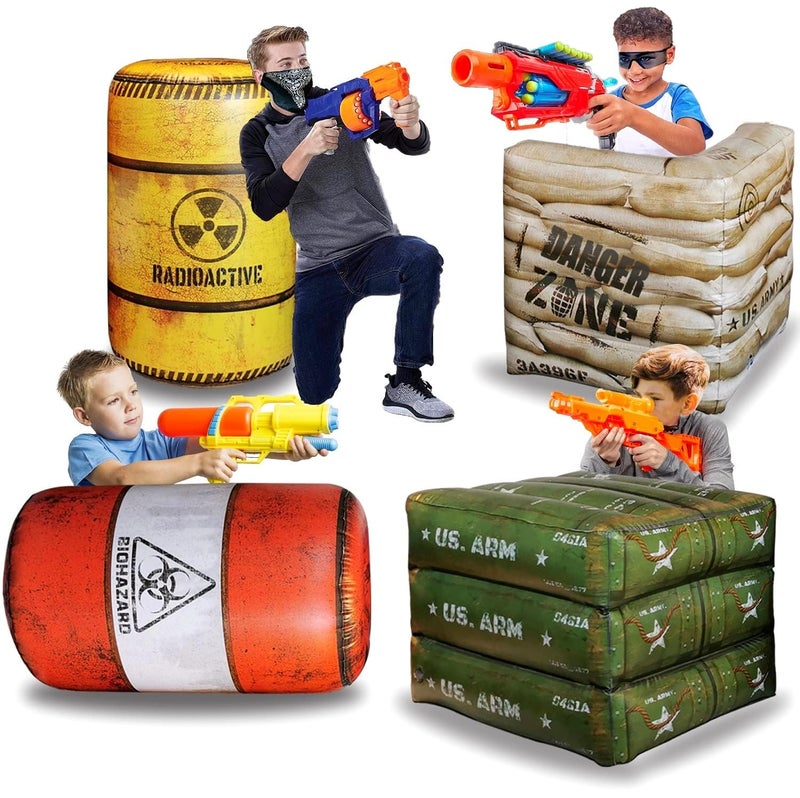 NINOSTAR Package 4 Combat Battlefield Inflatables, Compatible with Nerf, Laser tag, Water Gun for Boys Birthday Party Activities and Decoration. [Premium Pack] - Image 3