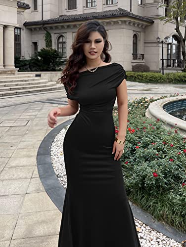 YMDUCH Women's Elegant Sleeveless Off Shoulder Bodycon Long Formal Party Evening Dress Black - Image 3