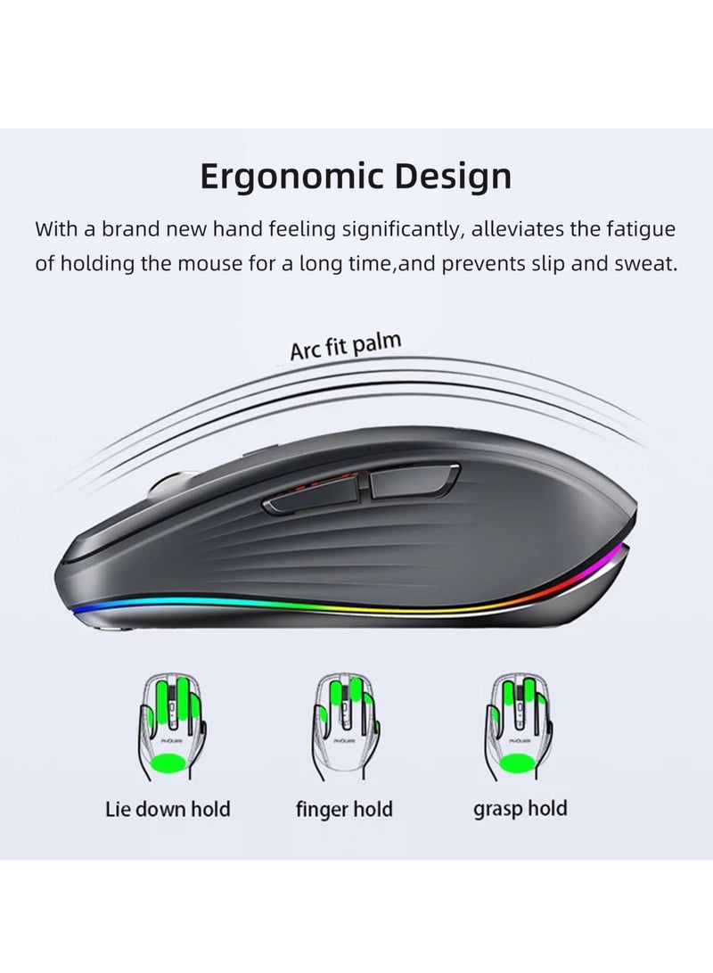 AROAQ Wireless Mouse, Dual Mode Ergonomic Design Computer Gaming Mouse, 4 Gear Adjustable Dpi Bluetooth Mouse With RGB Lighting, Rechargeable Office Mouse For Laptop PC, (1pc, White) - Image 3