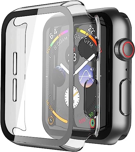 Misxi 2 Pack Hard PC Case with Tempered Glass Screen Protector Compatible with Apple Watch SE 3 (2025) SE 2 SE Series 6 Series 5 Series 4 44mm, Scratch Resistant Overall Protective Cover for iWatch, Clear - Image 1