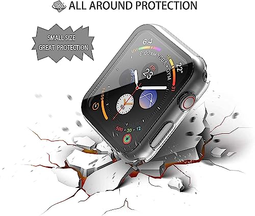 Misxi 2 Pack Hard PC Case with Tempered Glass Screen Protector Compatible with Apple Watch SE 3 (2025) SE 2 SE Series 6 Series 5 Series 4 44mm, Scratch Resistant Overall Protective Cover for iWatch, Clear - Image 4