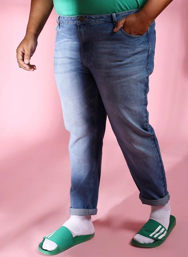Styli Blue Plus Size Men Slim Fit Faded Jeans By HardSoda for Men | Best Price UAE