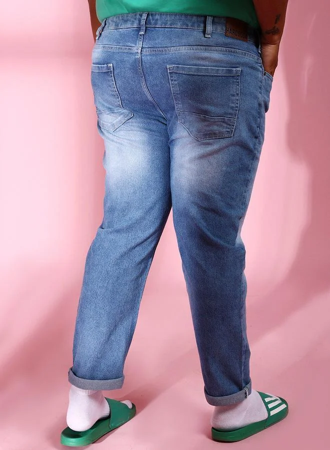 Styli Blue Plus Size Men Slim Fit Faded Jeans By HardSoda for Men | Best Price UAE