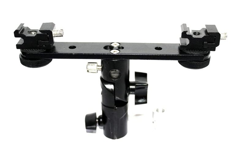 SHOPEE Adjustable Double Flash Bracket Dual Shoe Speedlight Stand Umbrella Holder Light Stand Bracket Mount 1/4" to 3/8'' - Image 1