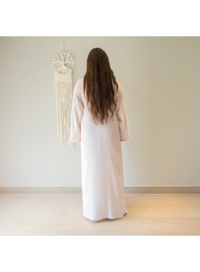 Linelle Luxury Soft Pink Abaya for Women – Elegant Front Open Style with Decorative Button Detailed Sleeves and Neck, Modest Daily & Occasion Wear - Image 1