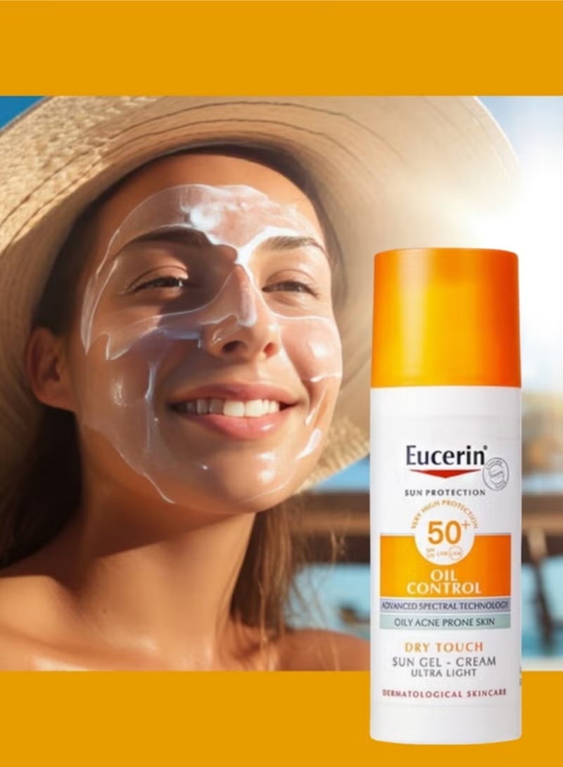يوسيرين جل الشمس فائق الخفة SPF 50+ للبشرة الدهنية والعرضة للحبوب – تحكم متقدم في الزيوت، ملمس جاف، حماية من الأشعة فوق البنفسجية UVA/UVB وHEVIS، غير دهني، 50 مل - Image 1