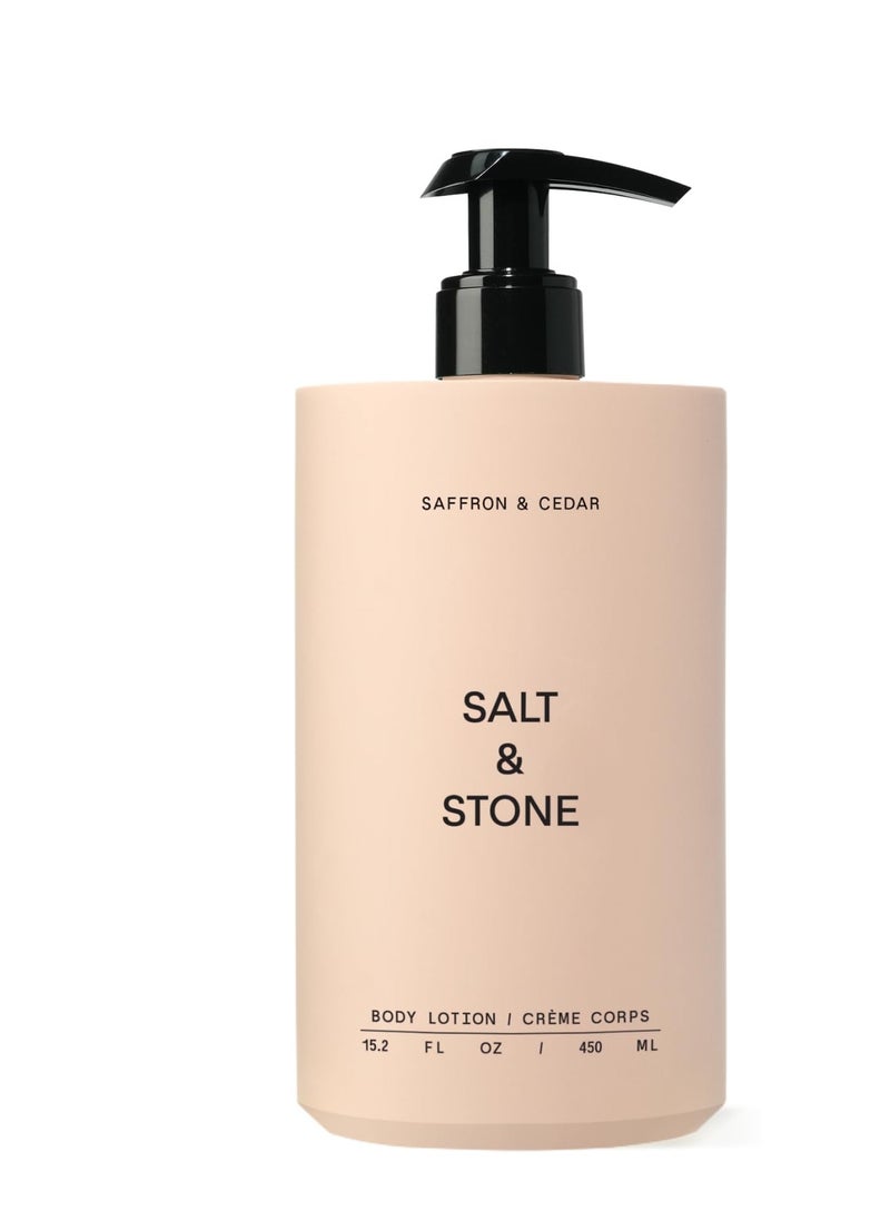 Salt & Stone - Salt & Stone Body Lotion for Women & Men| Scented Daily Body Lotion | Hydrates, Nourishes & Softens Skin | Restores Dry Skin | Fast-Absorbing | Cruelty-Free & Vegan (450 ml) (Saffron & Cedar) - Image 1