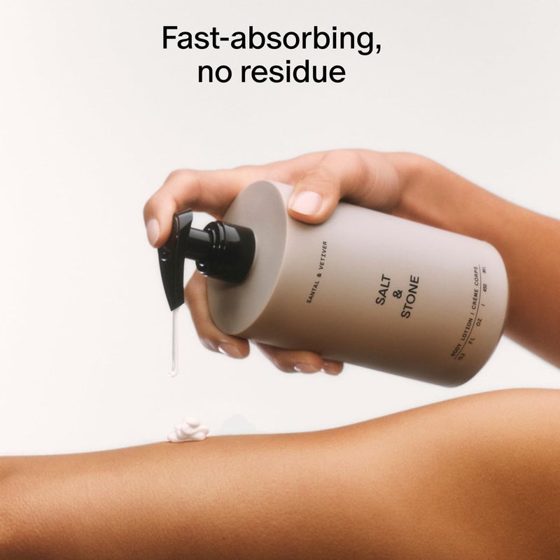 Salt & Stone لوشن الجسم من سولت آند ستون للنساء والرجال | يرطب، يغذي وينعم البشرة | يستعيد البشرة الجافة | سريع الامتصاص | خالي من القسوة ونباتي (زعفران وأرز - 15.2 أونصة سائلة) - Image 3