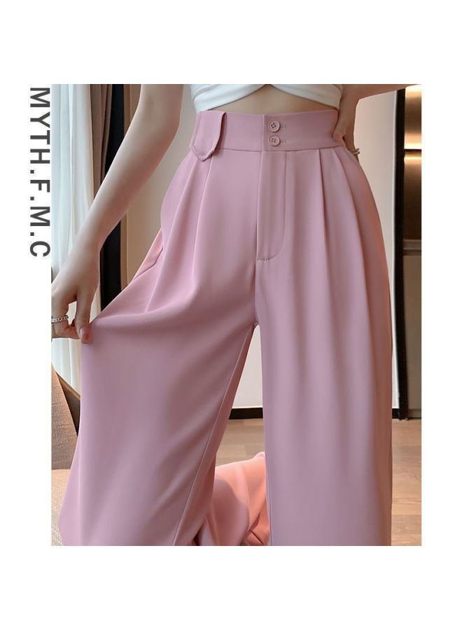 Song Feng Ya Summer Thin Style Pink Petite Women's Suit Pants Spring Autumn New High-waist Slim Fit Ice Silk Wide-leg Pants With Drape - Image 4
