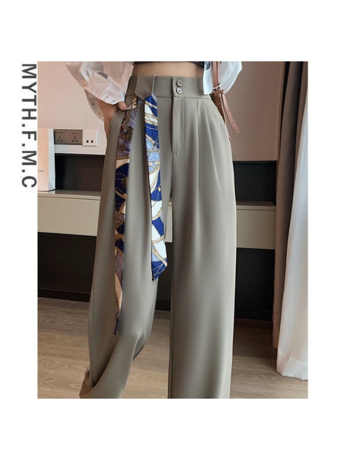 Song Feng Ya Summer Thin Style Pink Petite Women's Suit Pants Spring Autumn New High-waist Slim Fit Ice Silk Wide-leg Pants With Drape - Image 1