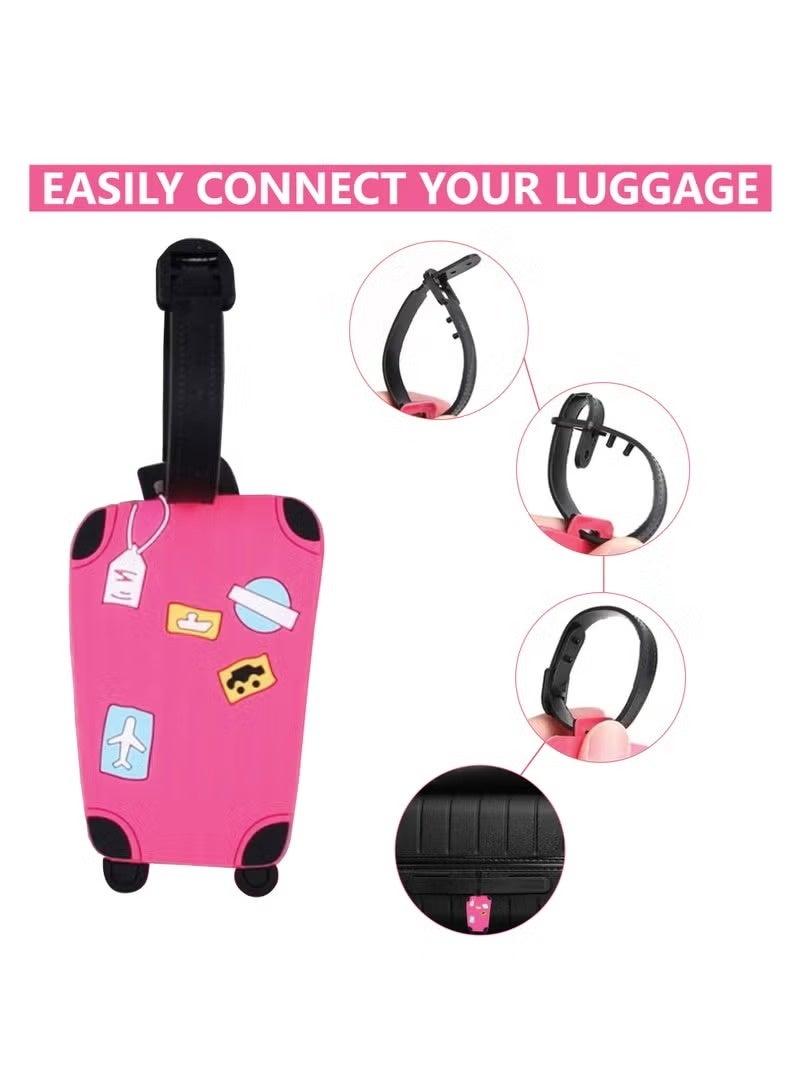 مجموعة 6 بطاقات أمتعة كرتونية لطيفة – بطاقات تعريف ملونة لحقائب السفر مع بطاقة اسم، بطاقات متينة من PVC للرجال والنساء - Image 3