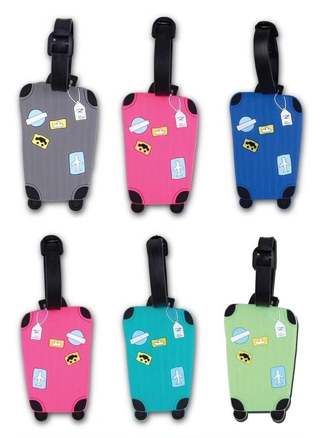 مجموعة 6 بطاقات أمتعة كرتونية لطيفة – بطاقات تعريف ملونة لحقائب السفر مع بطاقة اسم، بطاقات متينة من PVC للرجال والنساء - Image 1