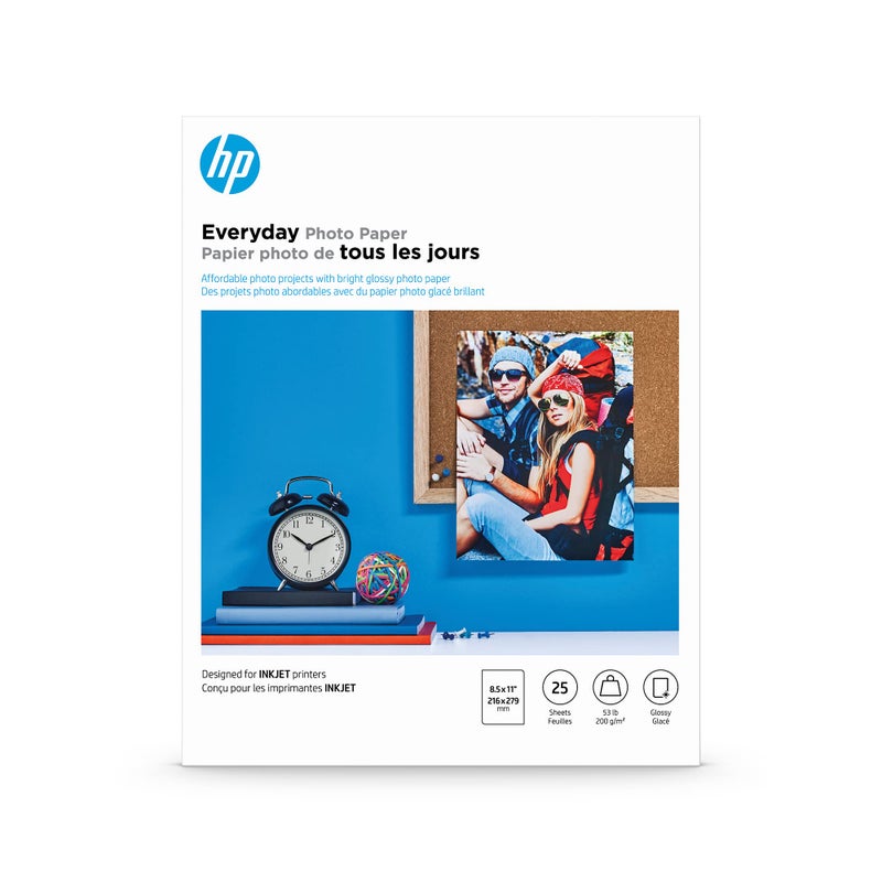 HP ورق الصور اليومي HP Glossy مقاس 8.5x11 في 25 ورقة (Q5498A) - Image 1