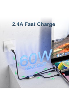 Mezone 3 in 1 Multi Charging Cable, 60W Nylon Braided USB C to USB C + USB C & Lightning Cable, Fast Charging Data Transfer Cord for iPhone 15/14/13/12/11/8/iPad Pro, Samsung Series 1.5M - Black  - Image 5