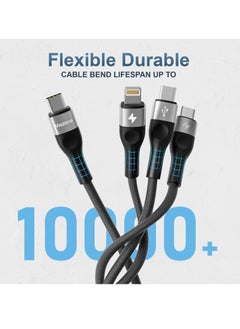 Mezone 3 in 1 Multi Charging Cable, 60W Nylon Braided USB C to USB C + USB C & Lightning Cable, Fast Charging Data Transfer Cord for iPhone 15/14/13/12/11/8/iPad Pro, Samsung Series 1.5M - Black  - Image 2