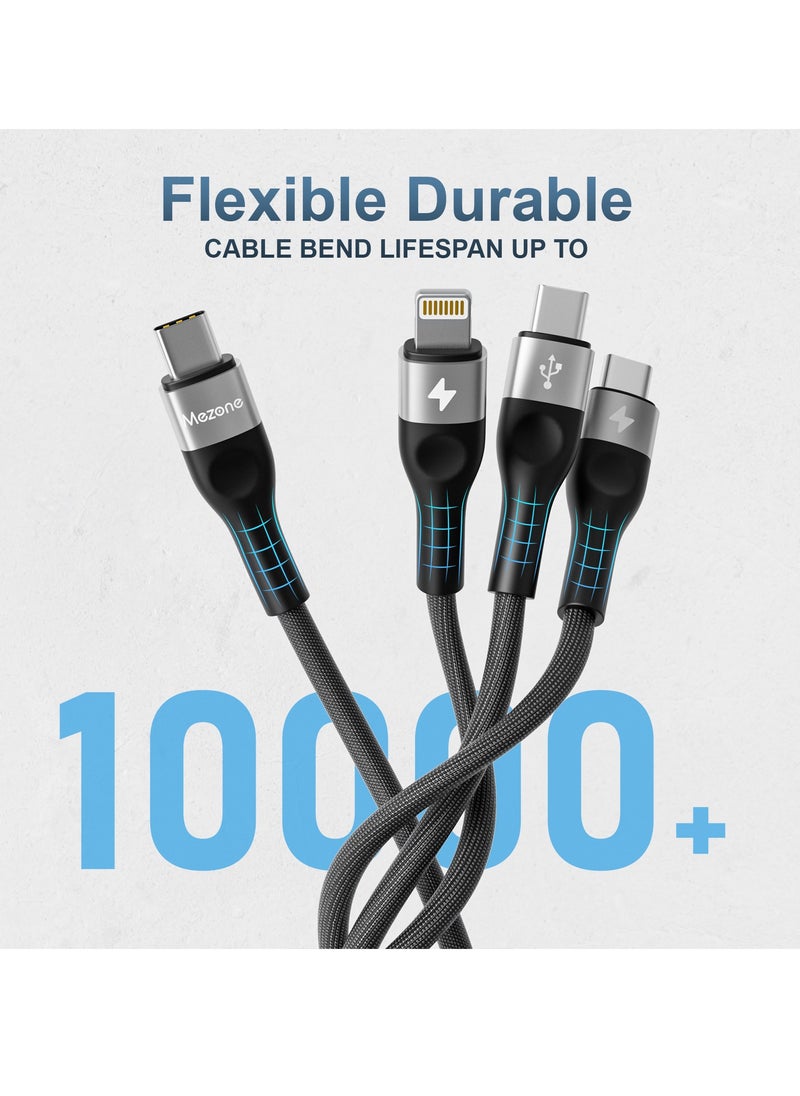 Mezone 3 in 1 Multi Charging Cable, 60W Nylon Braided USB C to USB C + USB C & Lightning Cable, Fast Charging Data Transfer Cord for iPhone 15/14/13/12/11/8/iPad Pro, Samsung Series 1.5M - Black  - Image 2