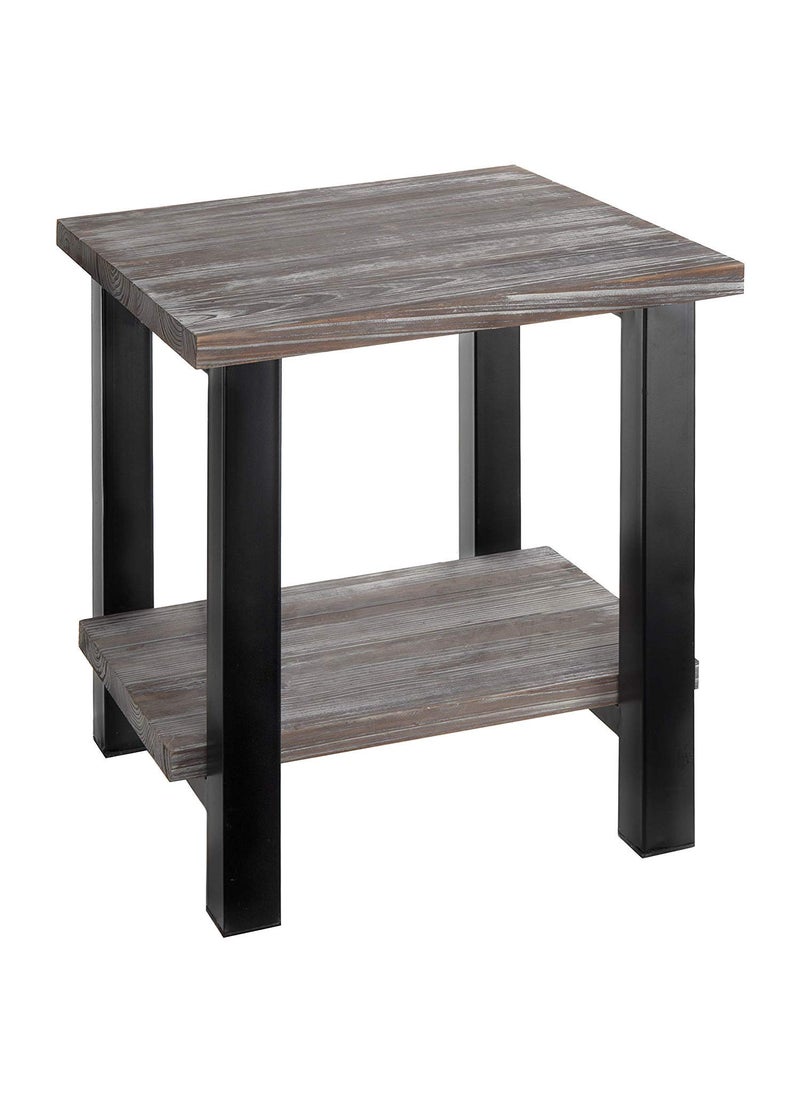 INDIAN DECOR 45432 Rustic Torched MDF Wood Black Metal 19Inch Square End Table with Storage Shelf