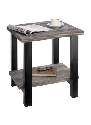 INDIAN DECOR 45432 Rustic Torched MDF Wood Black Metal 19Inch Square End Table with Storage Shelf - pzsku/Z4A16016C371A402AB07EZ/45/1746561094/7d8c6218-d653-4528-9d1e-a369da827af5