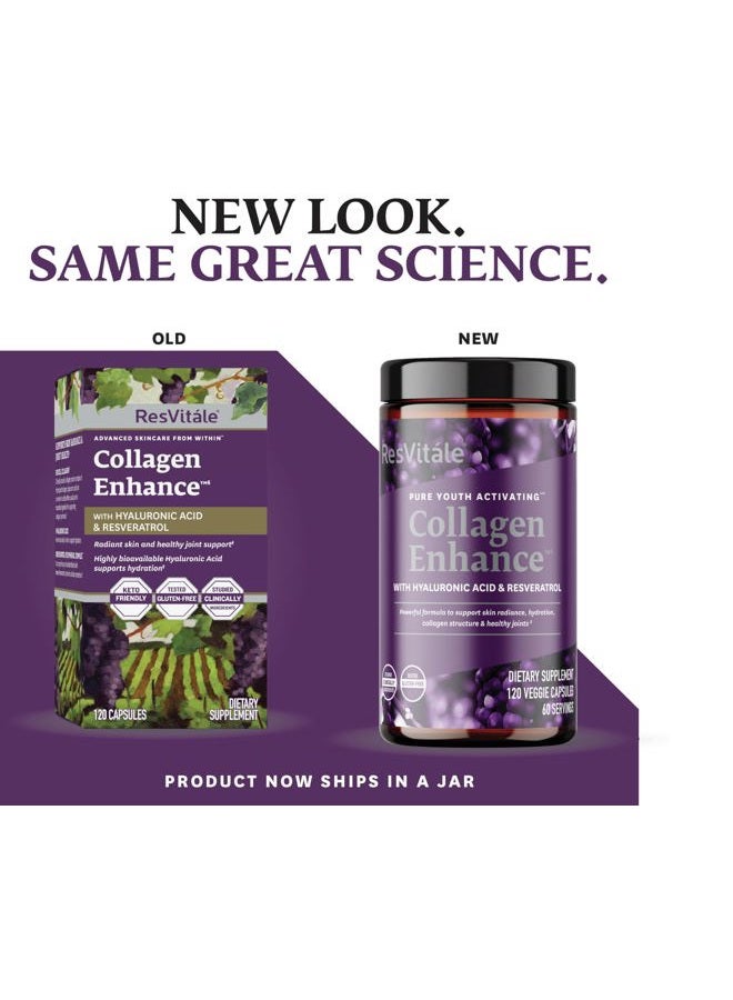 ResVitale Collagen Enhance - Beauty Supplement with Hyaluronic Acid & Resveratrol - 120 Capsules - Image 3