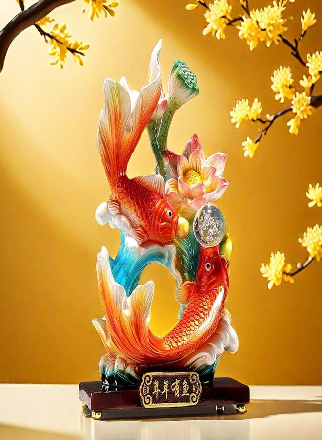 SHTWX Large 13 Inch Chinese Feng Shui Fish Statue Sculpture Frgurine Good Lucky Gift for FengShui Lover Desktop Display Decorative Decoration - Image 2