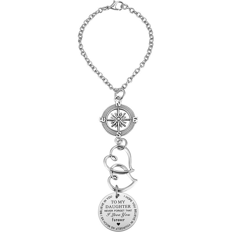Ralukiia To My Daughter Compass Car Charm, I Hope You Believe In Yourself As Much As I Believe In You Car Charm, Rear View Mirror Car Charm for Daughter Birthday Graduation Christmas - Image 1