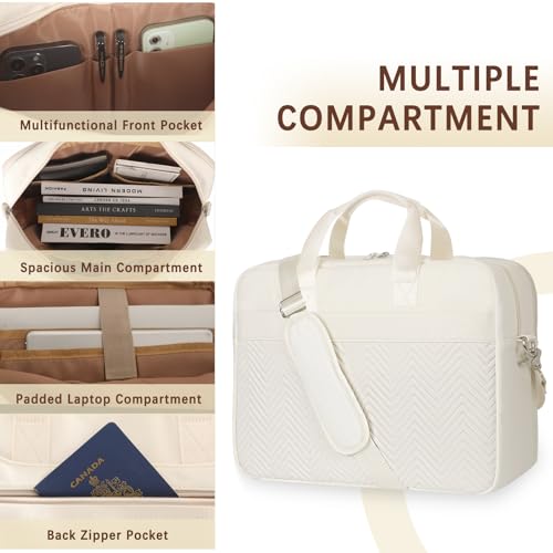 Bosidu Laptop Briefcase for Women 15.6 Inch Waterproof Laptop Work Bag with Clutch Purse Computer Messenger Bag with Strap Large Capacity Business Work Travel College Bag White - Image 3