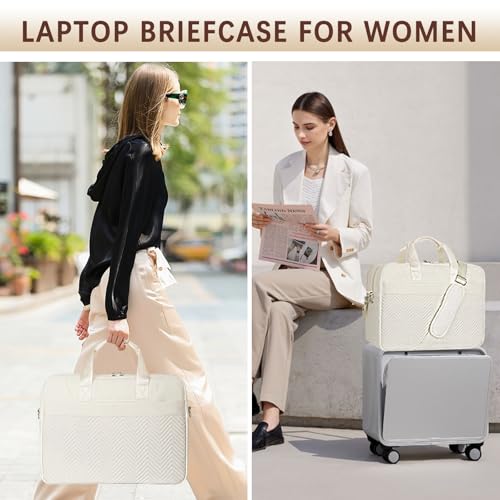 Bosidu Laptop Briefcase for Women 15.6 Inch Waterproof Laptop Work Bag with Clutch Purse Computer Messenger Bag with Strap Large Capacity Business Work Travel College Bag White - Image 2