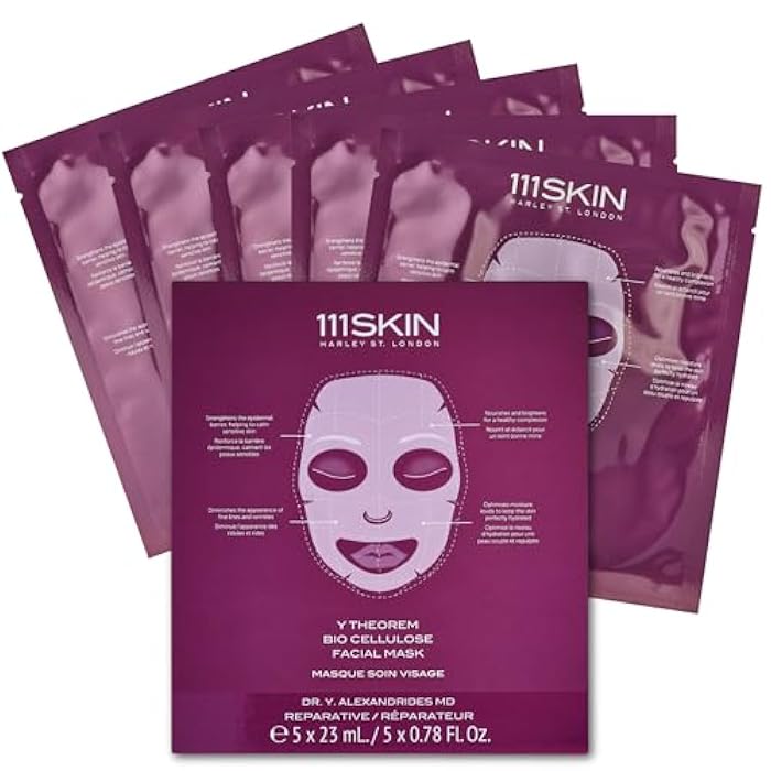 111SKIN Y Theorem Bio Cellulose Facial Mask for All Skin Types, Hydrating Face Mask with NAC Y2, Ectoin & Centella Asiatica, Enhances Skin Elasticity, Skincare Sheet Masks for Self Care, 5x 0.78 fl oz - Image 1