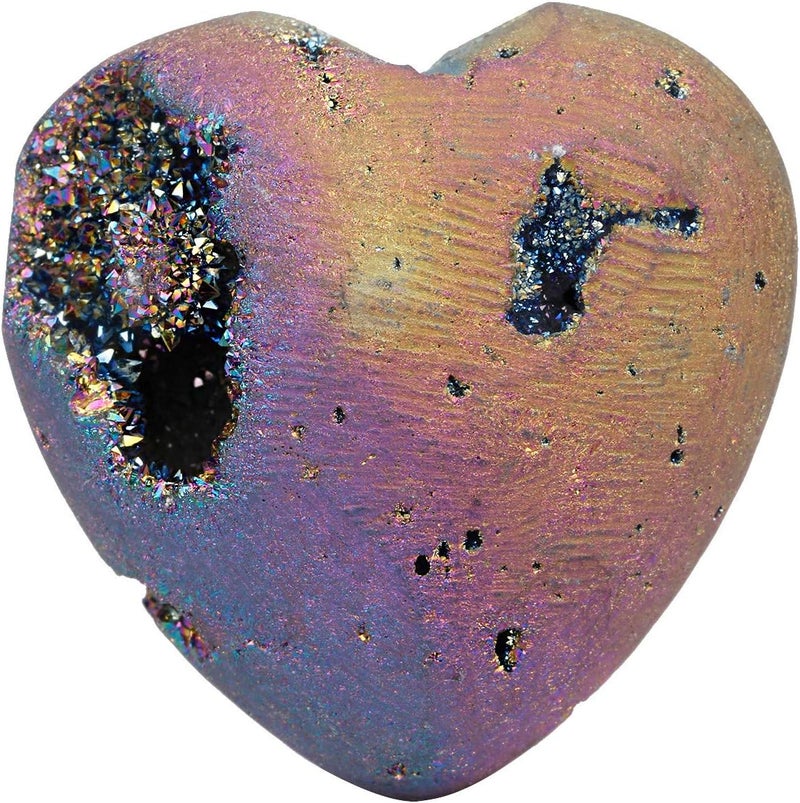 mookaitedecor Rainbow Titanium Coated Agate Druzy Heart Crystal Healing Stone Pocket Reiki Balancing Home Decor 1.5 Inches