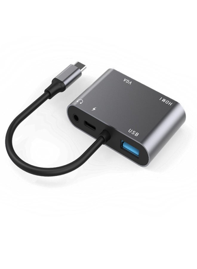 محول متعدد الوظائف من النوع C إلى HDMI VGA PD USB3.0 AV للهاتف المحمول والكمبيوتر المحمول - اللون: فضي رمادي