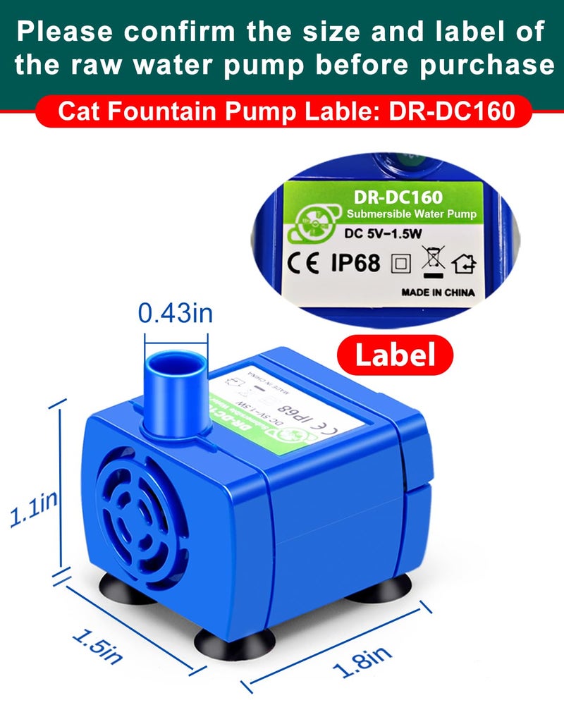 KANCHOU Cat Water Fountain Pump,Pet Fountain Pump No LED Light Replacement Pump DR-DC160 Motor for 360°Stainless Steel Cat Fountain and Cupcake Ceramic Cat Drinking Fountain(DR-DC160) - Image 3