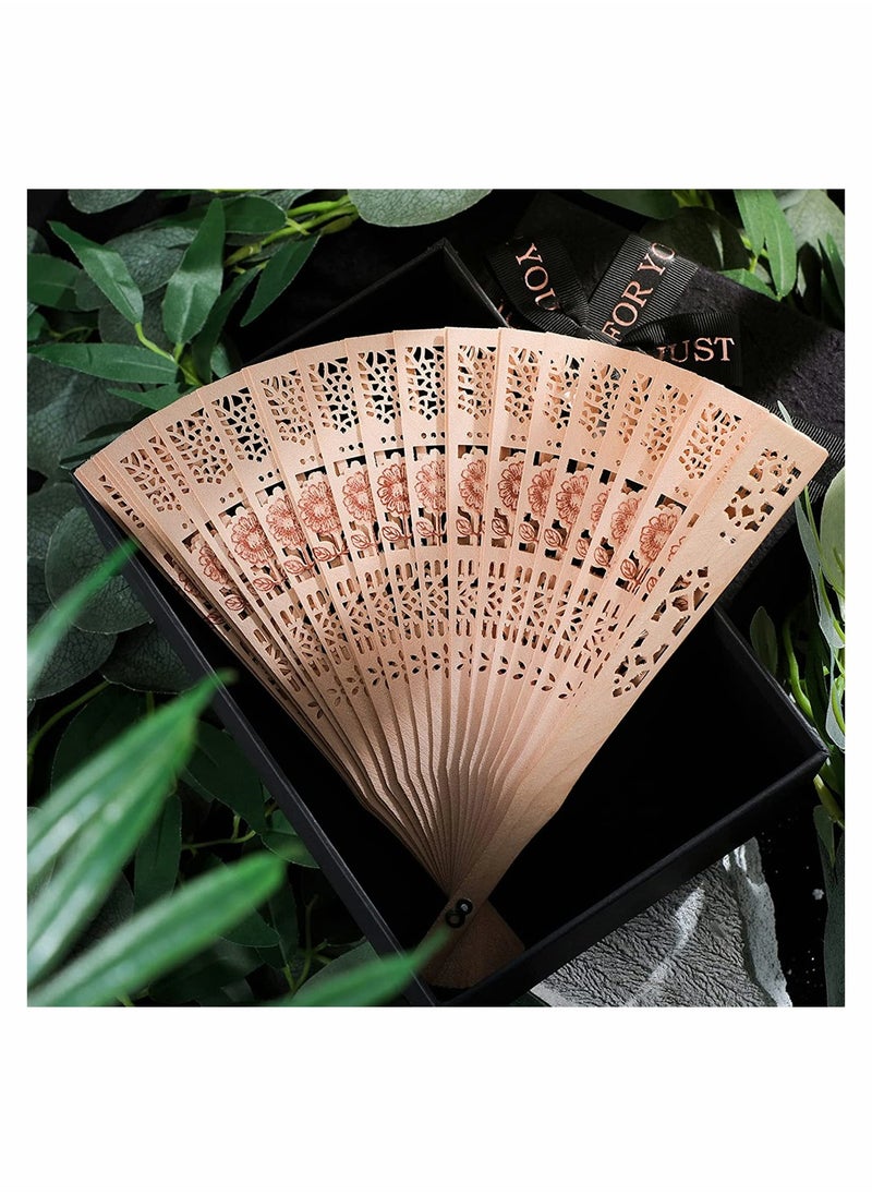 SYOSI Wooden Folding Fan, Vintage Wooden Fan Handheld Folding Fans Sandalwood Hand Fan Wooden Hand Fan Chinese Sandalwood Fan with Tassel for Women Foldable Wedding Favors and Birthday Gifts  - Image 4