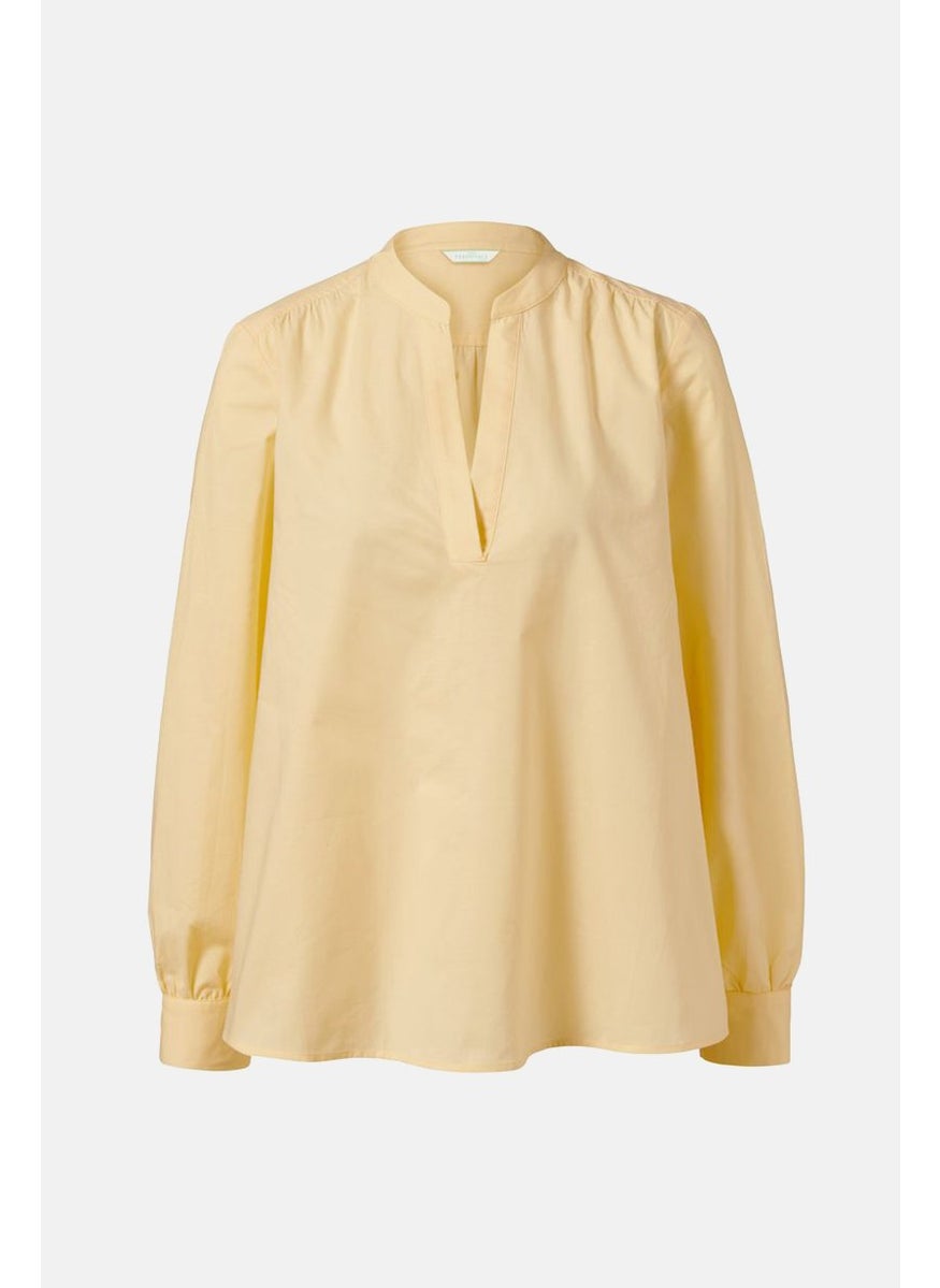 Tchibo Women Split Neckline Long Sleeve Plain Top, Yellow  - Image 3