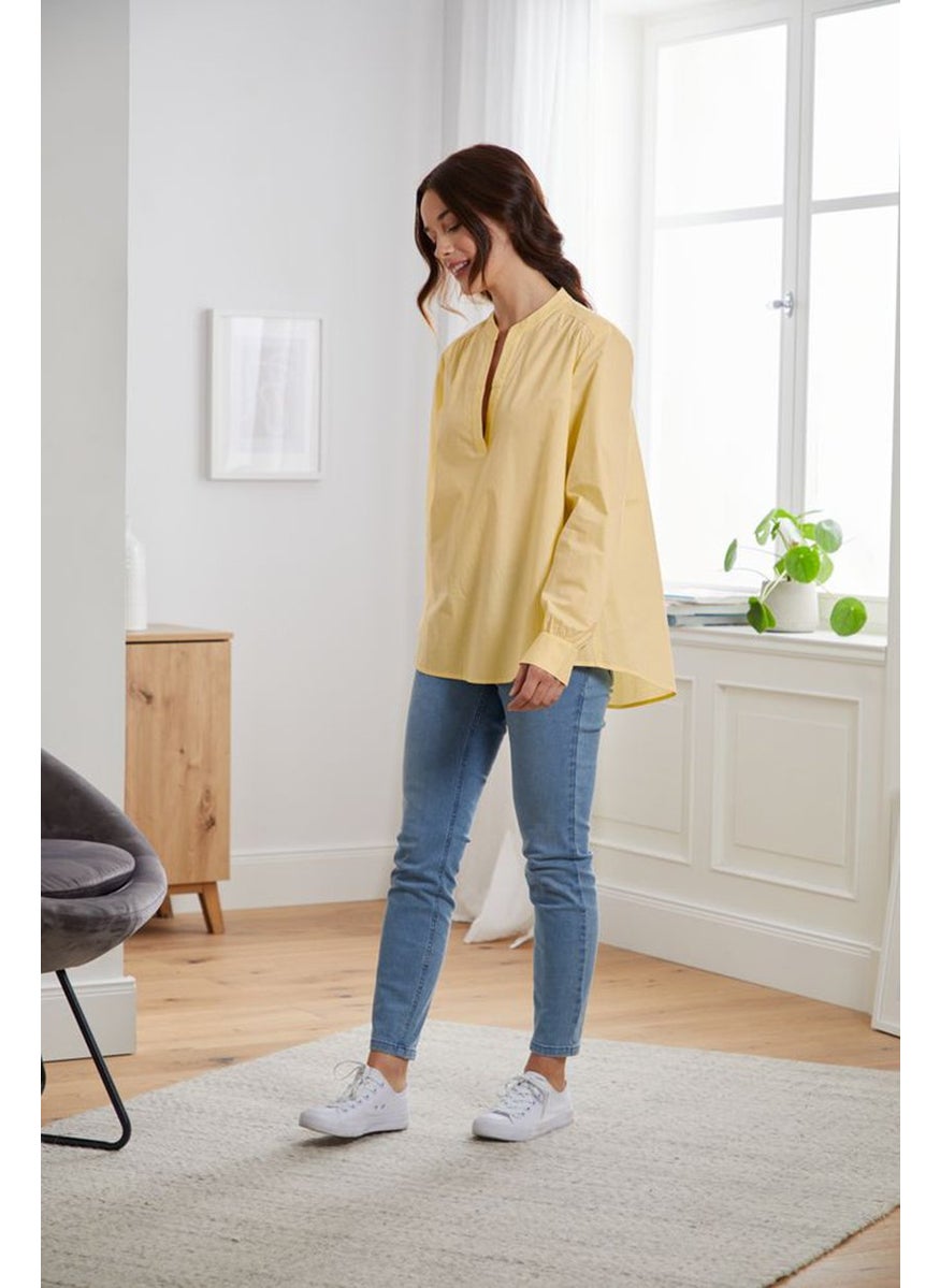 Tchibo Women Split Neckline Long Sleeve Plain Top, Yellow  - Image 1